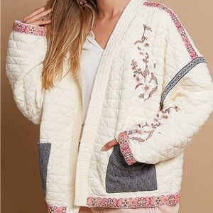 Pol Floral Embroidered Cream Jacket